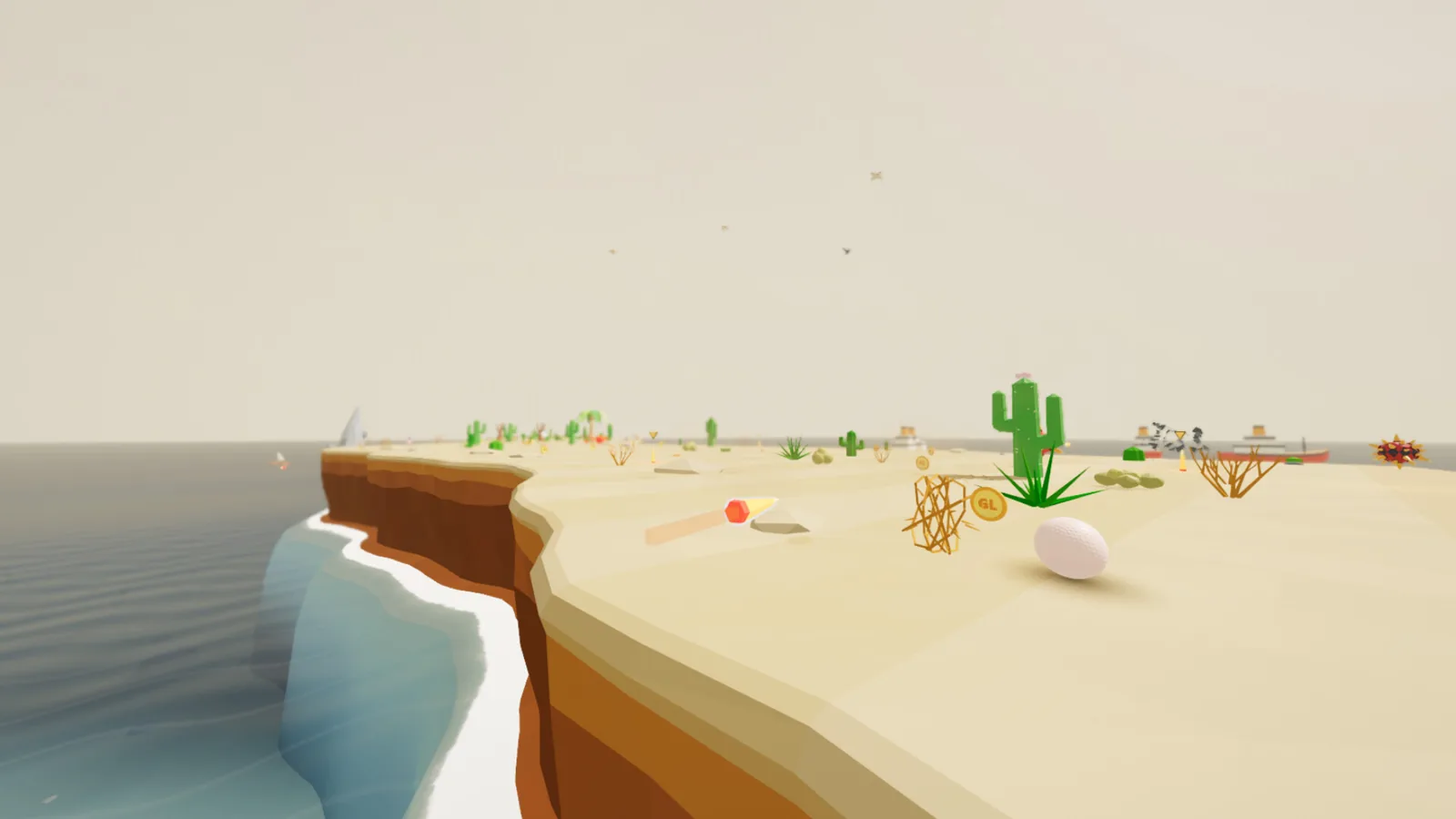 Golf-Like gameplay: sandy desert course with cacti