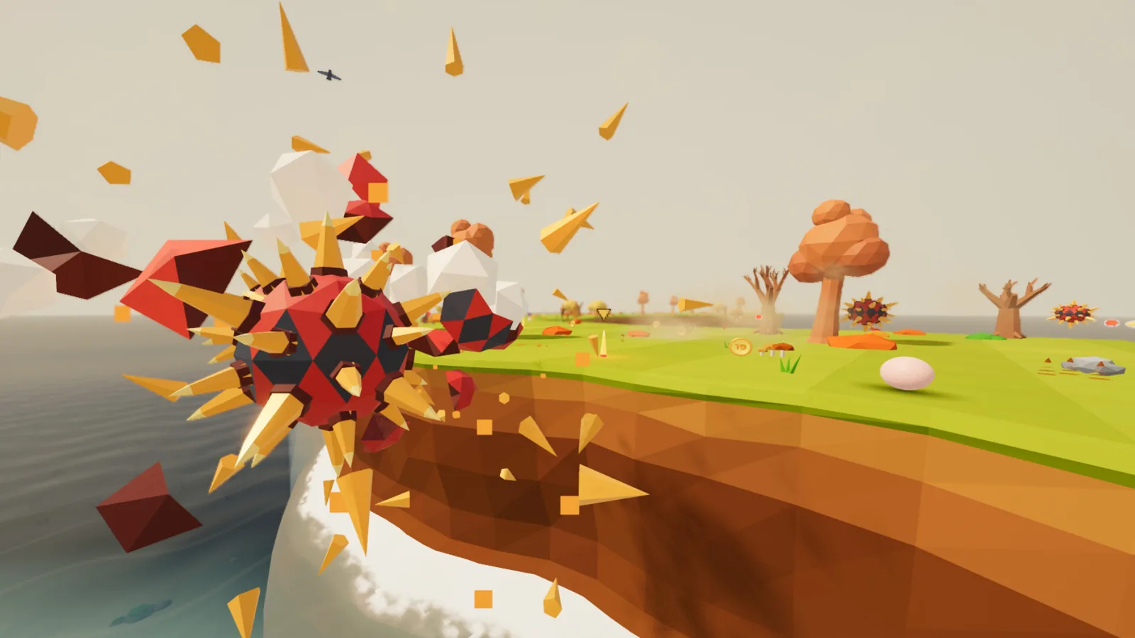 Golf-Like gameplay: a spiked mine exploding beside the course