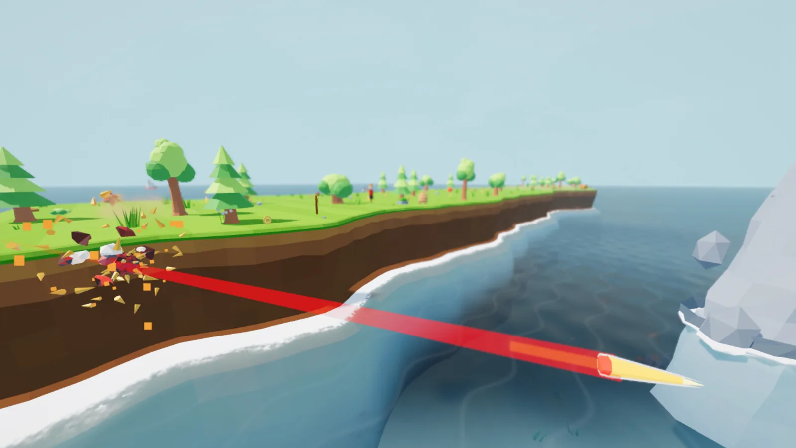 Golf-Like: a rocket streaking along a coastal course