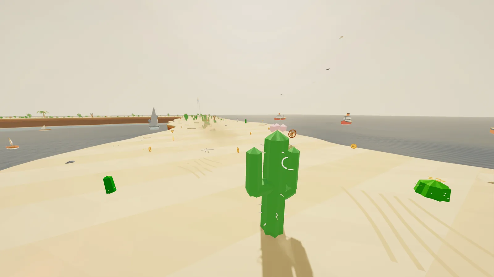 Golf-Like wallpaper: a tall cactus on a sandy desert course by the sea